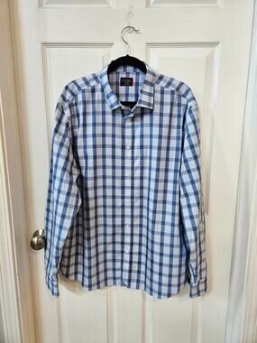 UNTUCKit Keaton WF Men’s XXL Blue Plaid Button Down Shirt 100% Cotton